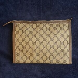 Authentic Gucci Tan and Brown Monogram Toiletry Bag
